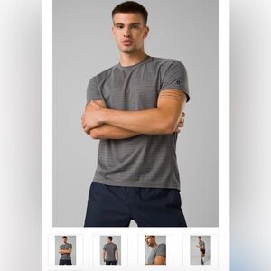 Prana Men's -prAna Mission trails Short Sleeve Tee grey micro Striped Tee